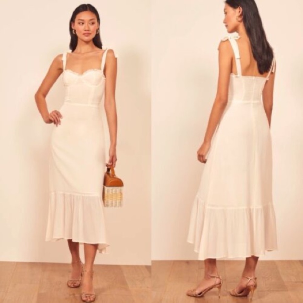 Reformation Nikita Dress in Ivory. Size 0P. Great for bridal or graduation!